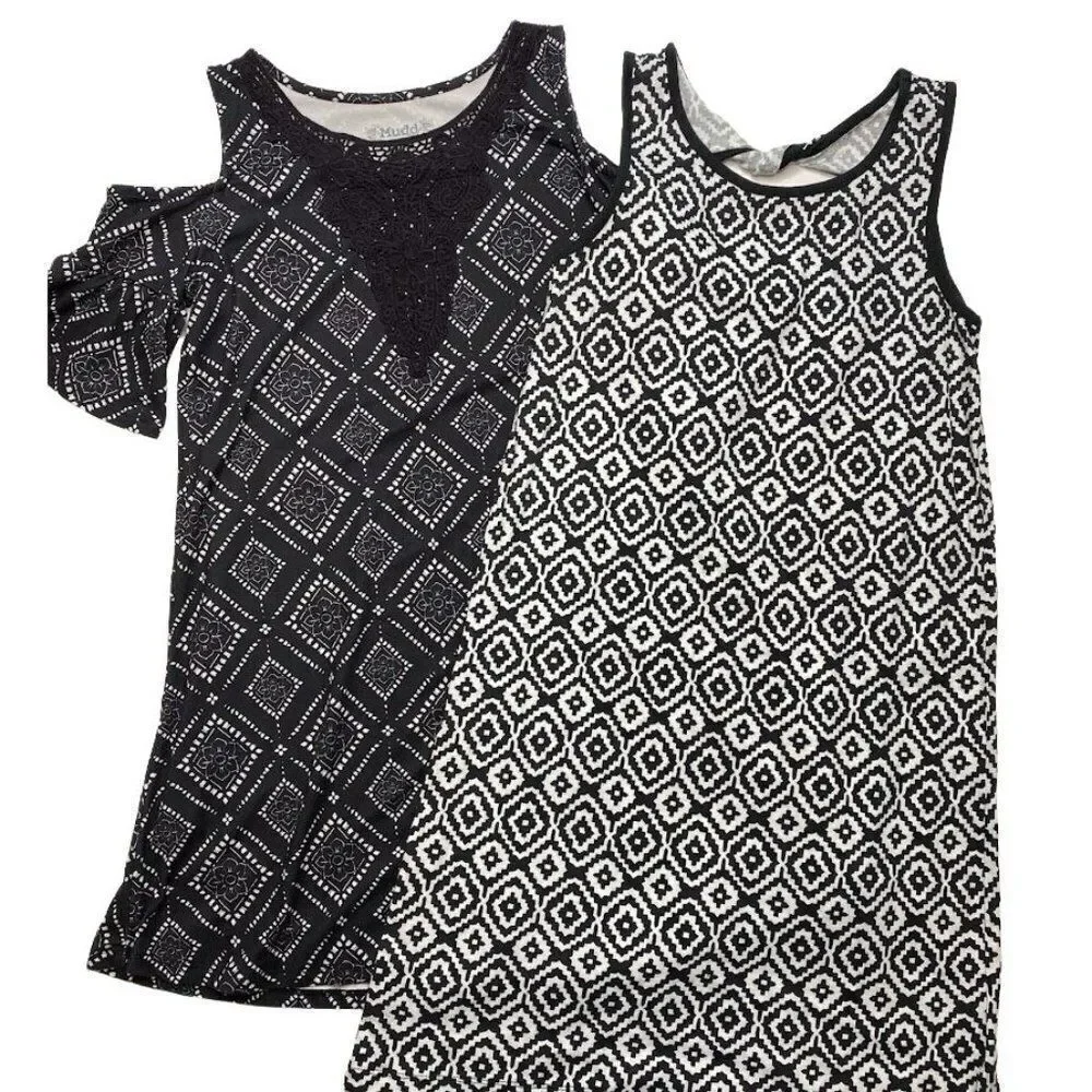 Lot of 2 Girls Black White Dresses Old Navy & Mudd 10 12‎